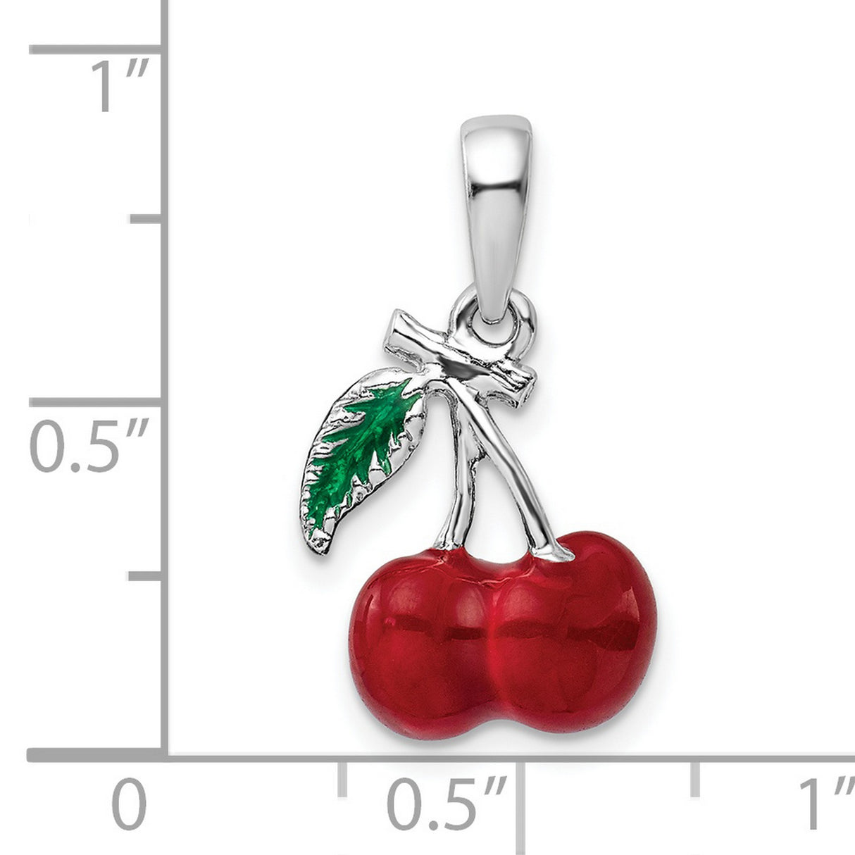 Polished 3-D Enameled Cherries Charm Pendant in Real 925 Sterling Silver