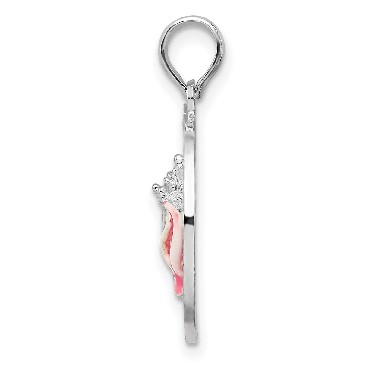 Sterling Silver Conch Pendant with Pink Enamel, Caribbean Ocean Nautical Jewelry for Women