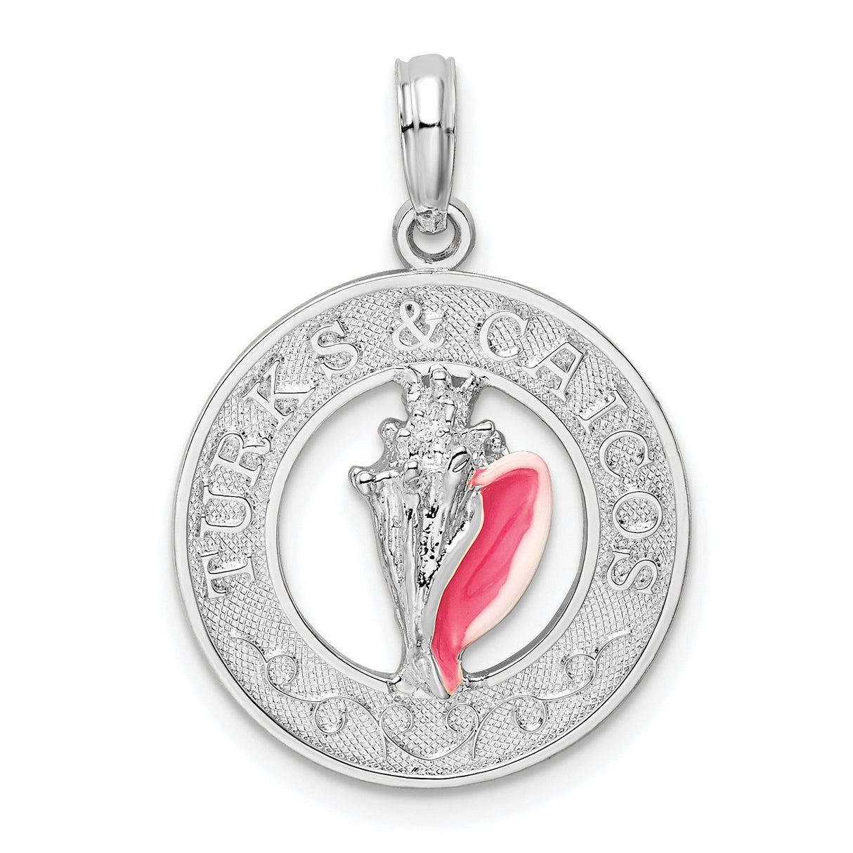 Sterling Silver Conch Pendant with Pink Enamel, Caribbean Ocean Nautical Jewelry for Women