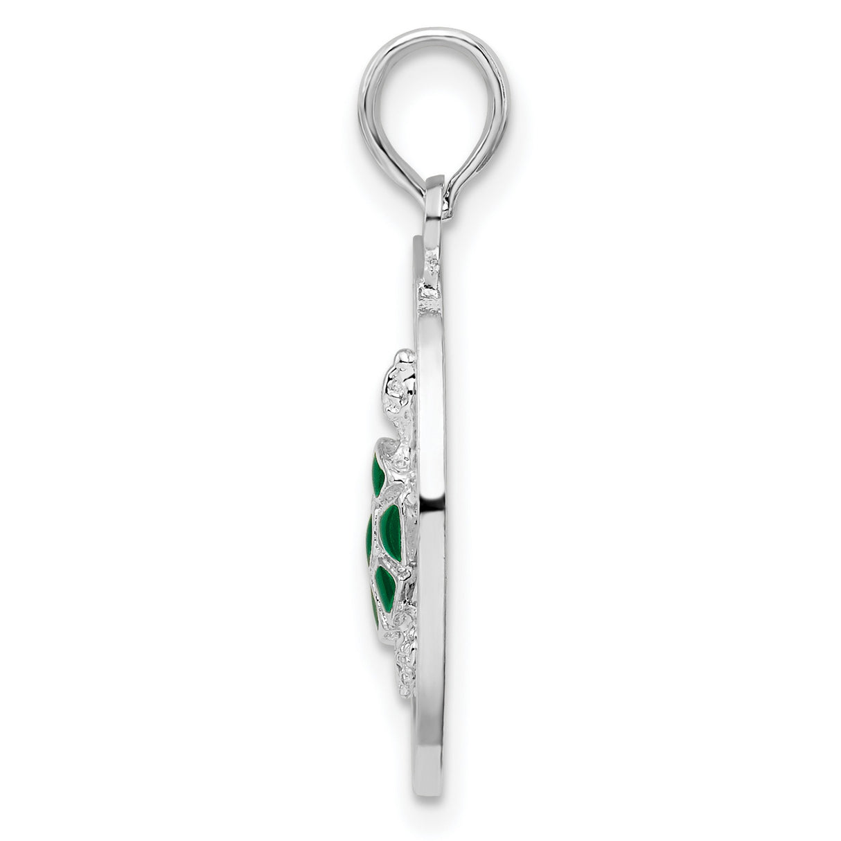 Sterling Silver Turtle Pendant with Green Enamel, Ocean Wave Charm, Nautical Jewelry
