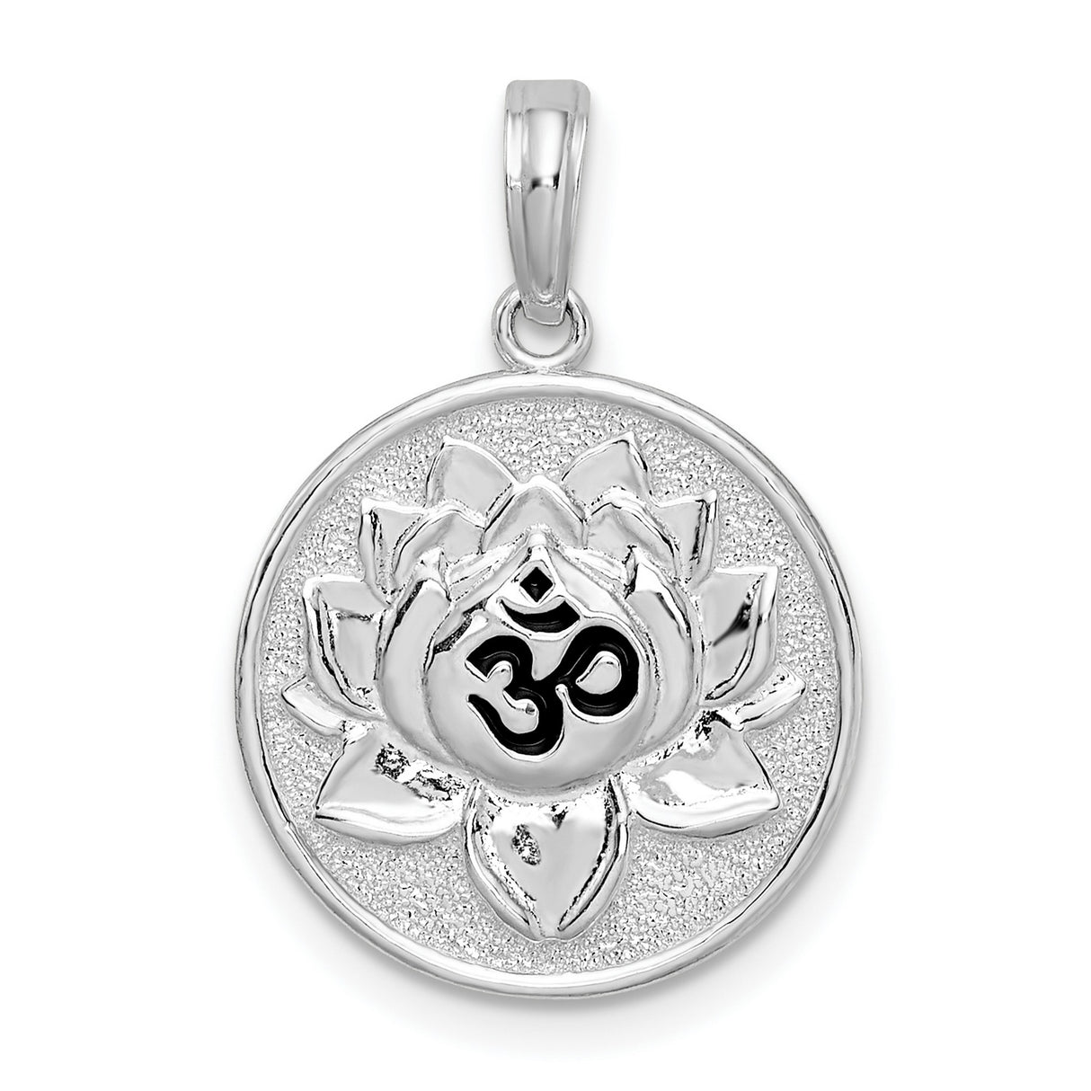 Sterling Silver Om Pendant with Textured Circle and Blue Enamel Detail