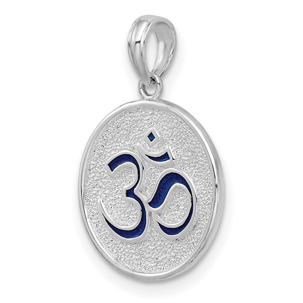 Sterling Silver Om Pendant with Textured Circle and Blue Enamel Detail