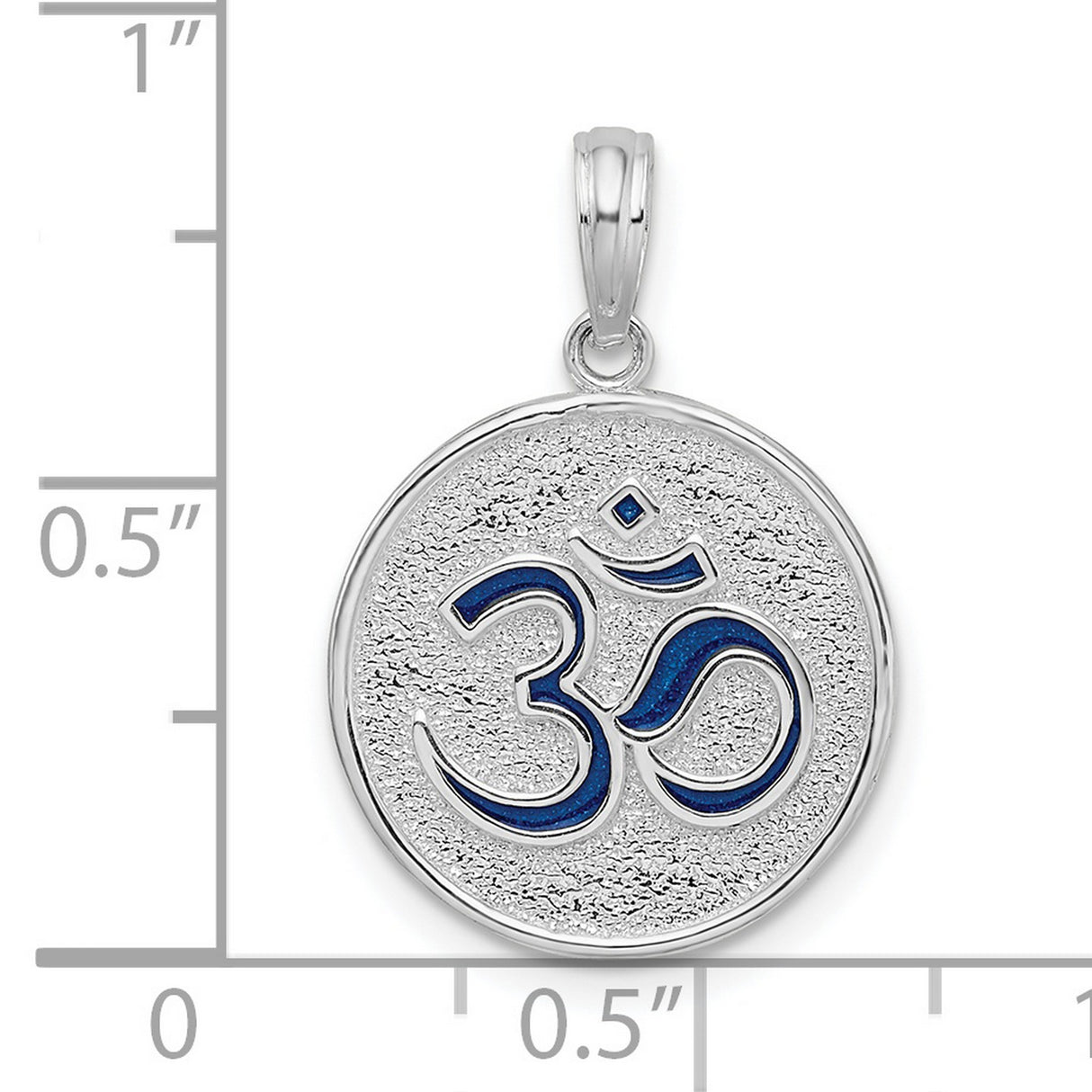 Sterling Silver Om Pendant with Textured Circle and Blue Enamel Detail