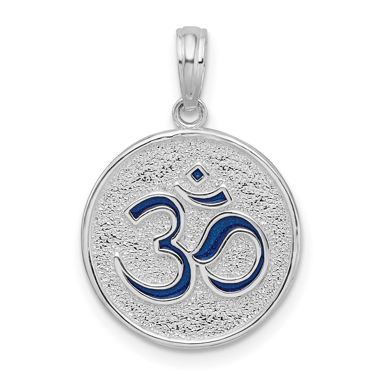 Sterling Silver Om Pendant with Textured Circle and Blue Enamel Detail