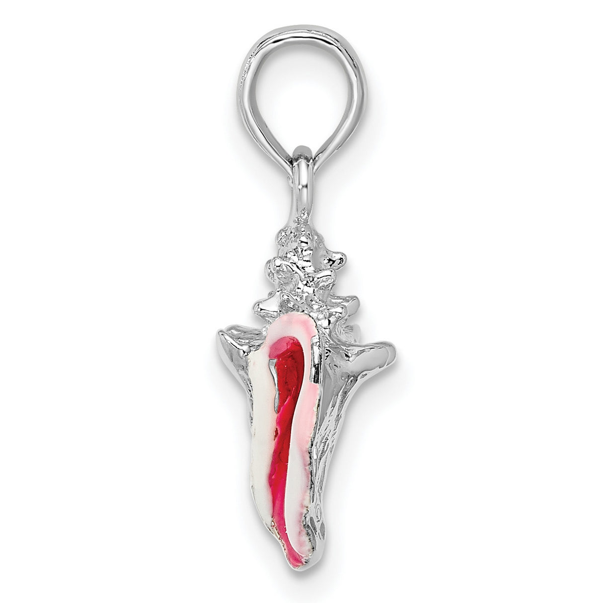 Sterling Silver Conch Pendant with Pink and White Enamel, Ocean-Inspired Shell Design