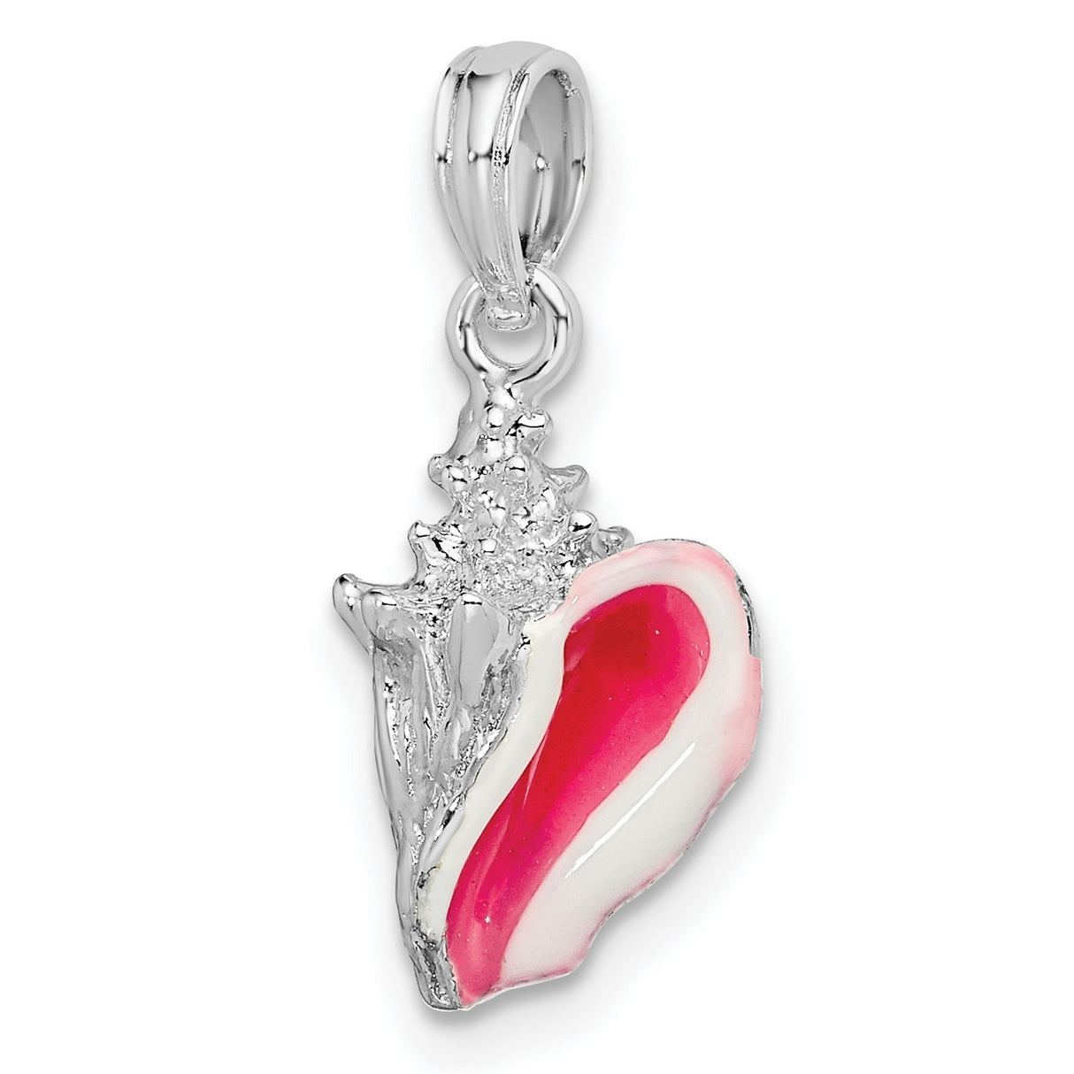 Sterling Silver Conch Pendant with Pink and White Enamel, Ocean-Inspired Shell Design