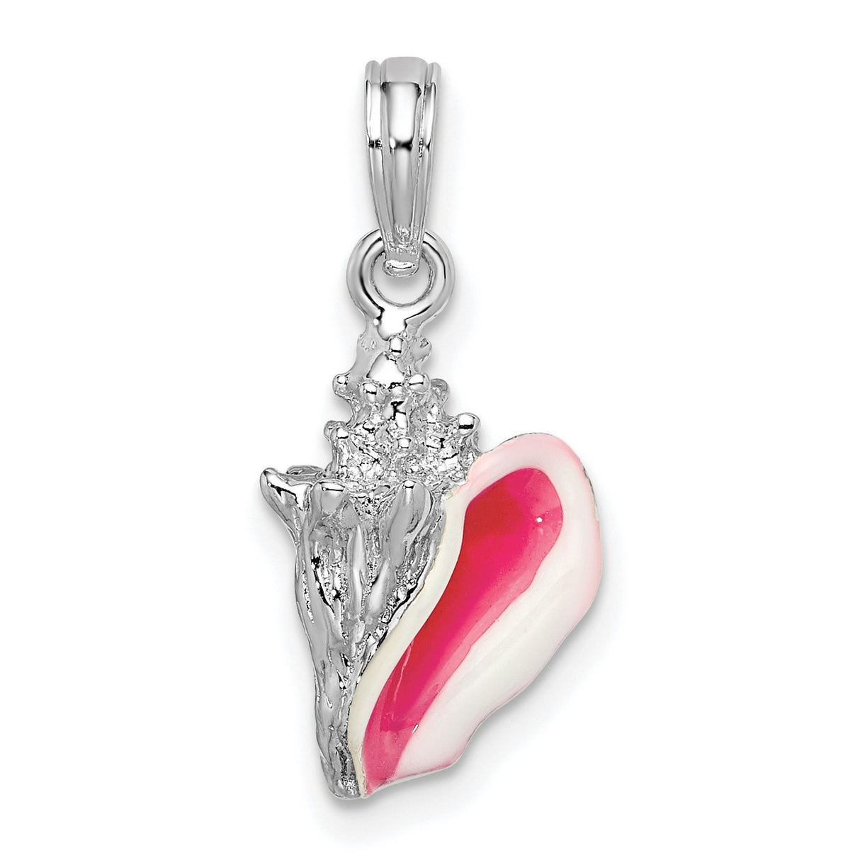 Sterling Silver Conch Pendant with Pink and White Enamel, Ocean-Inspired Shell Design