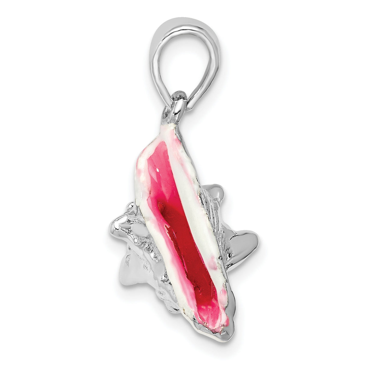 Sterling Silver Conch Shell Pendant with Pink and White Enamel, Nautical Beach Charm