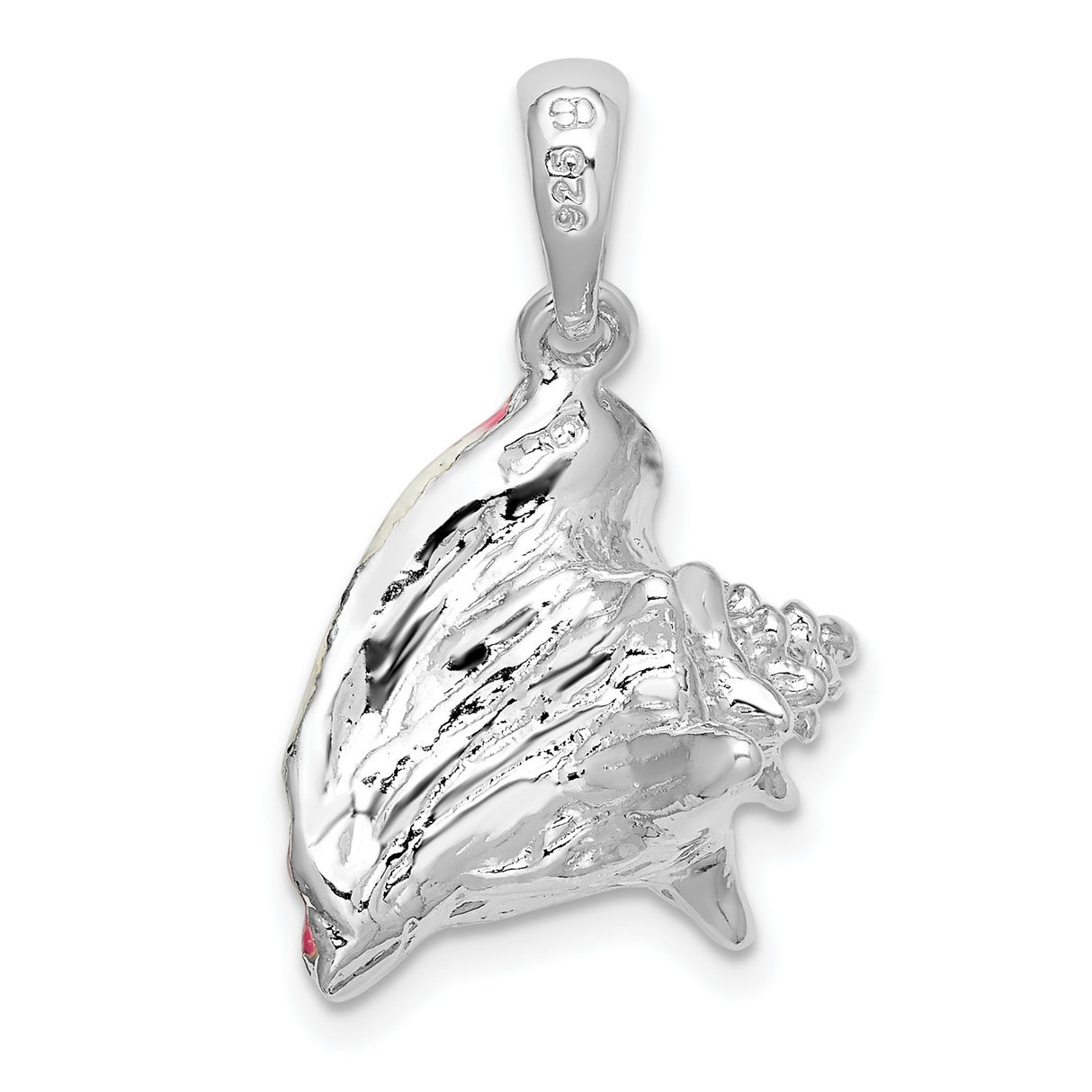 Sterling Silver Conch Shell Pendant with Pink and White Enamel, Nautical Beach Charm