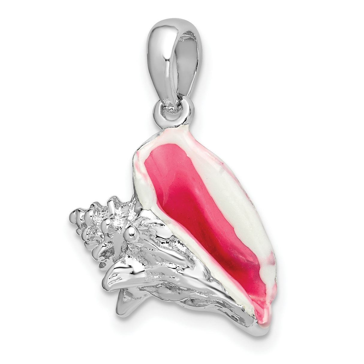 Sterling Silver Conch Shell Pendant with Pink and White Enamel, Nautical Beach Charm