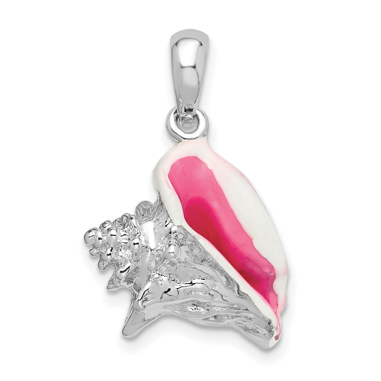 Sterling Silver Conch Shell Pendant with Pink and White Enamel, Nautical Beach Charm