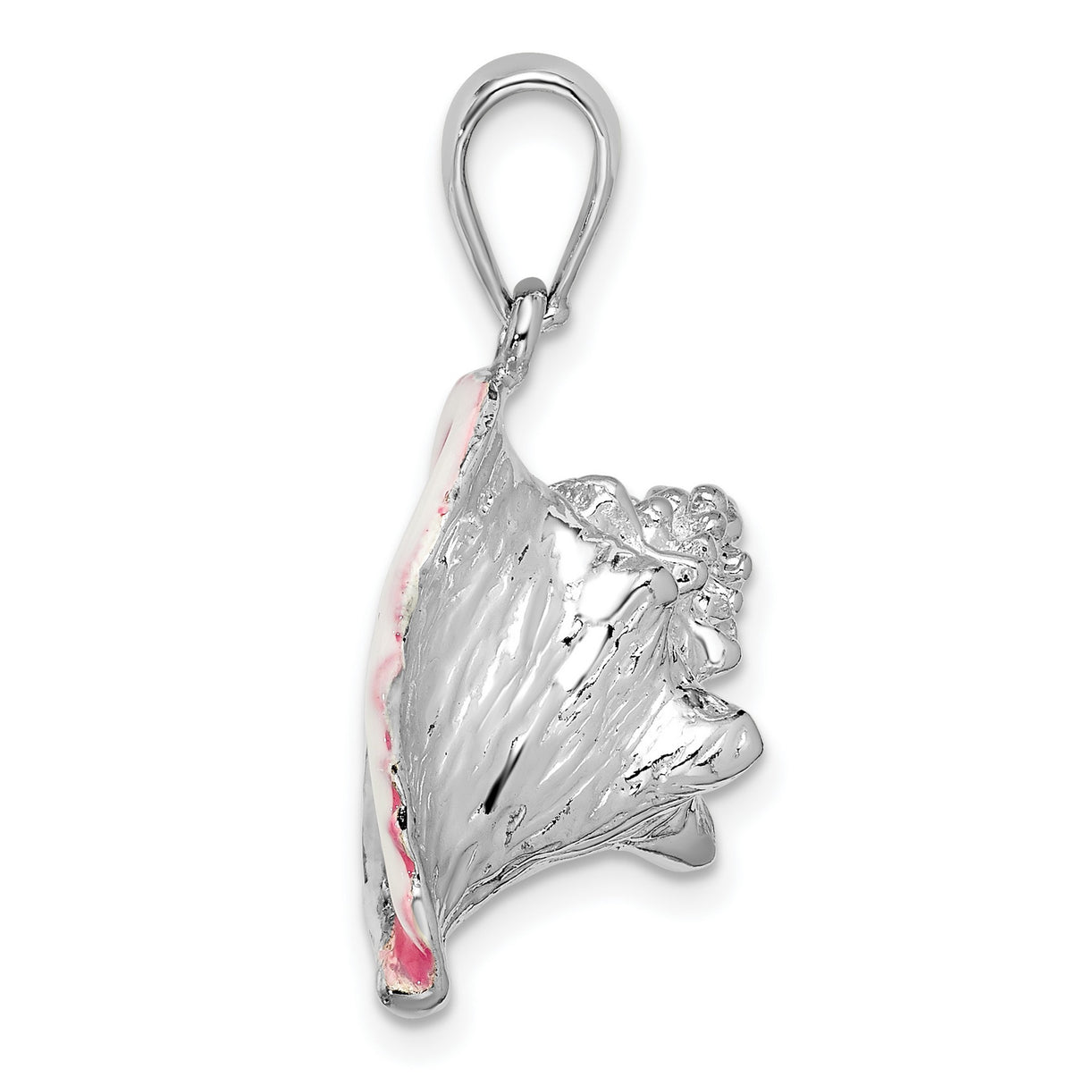 Sterling Silver Conch Shell Pendant with Pink Enamel, Nautical Beach Life Design for Women