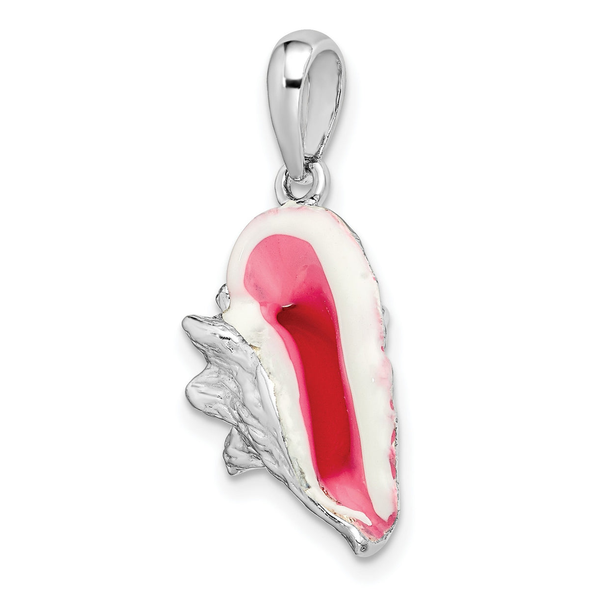 Sterling Silver Conch Shell Pendant with Pink Enamel, Nautical Beach Life Design for Women