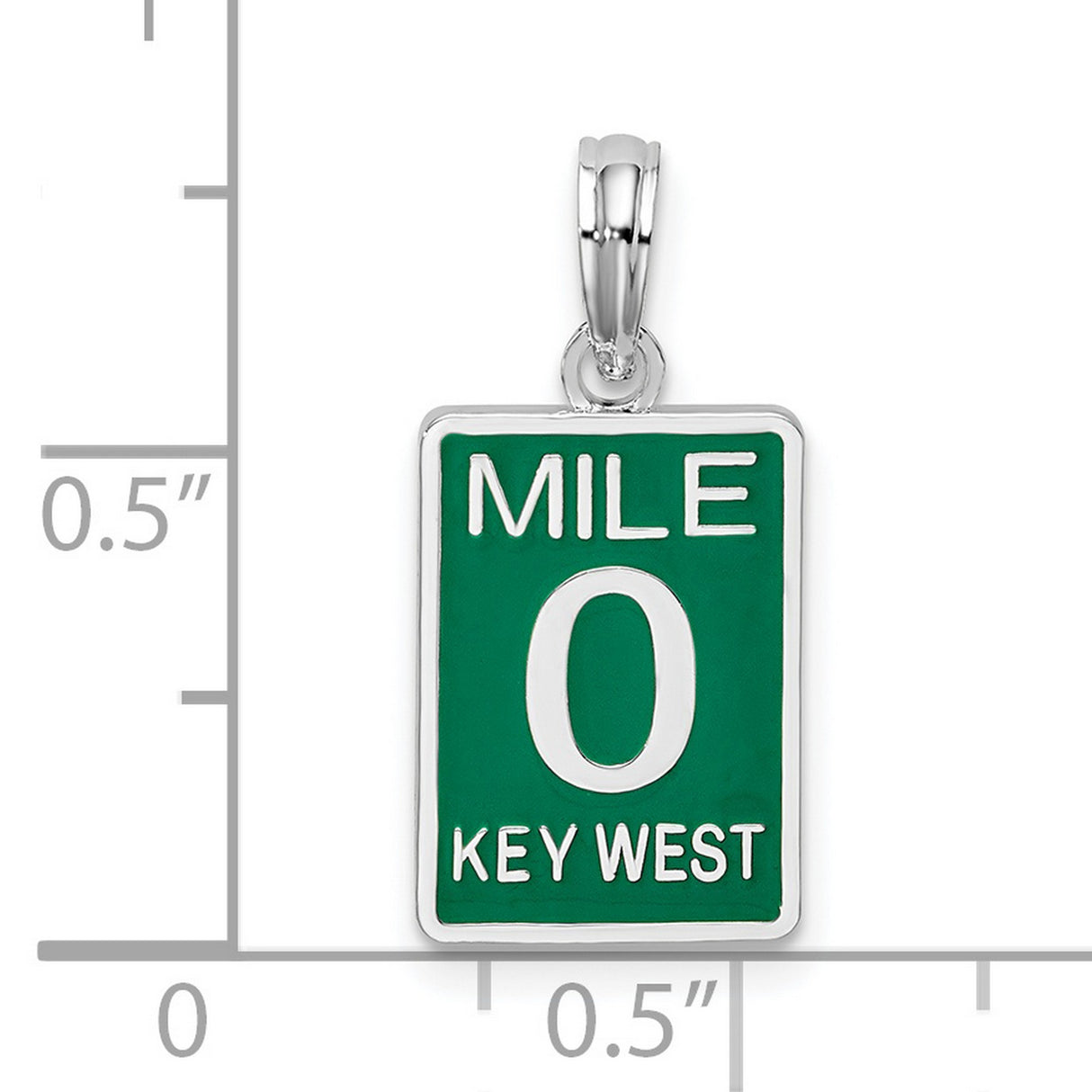 Sterling Silver Travel Pendant with Green Enamel Mile 0 Key West Road Sign