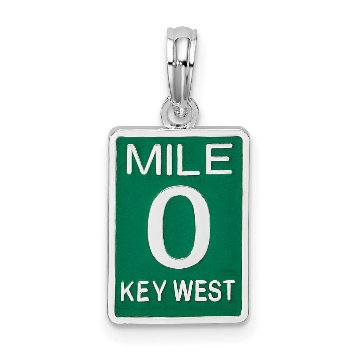 Sterling Silver Travel Pendant with Green Enamel Mile 0 Key West Road Sign