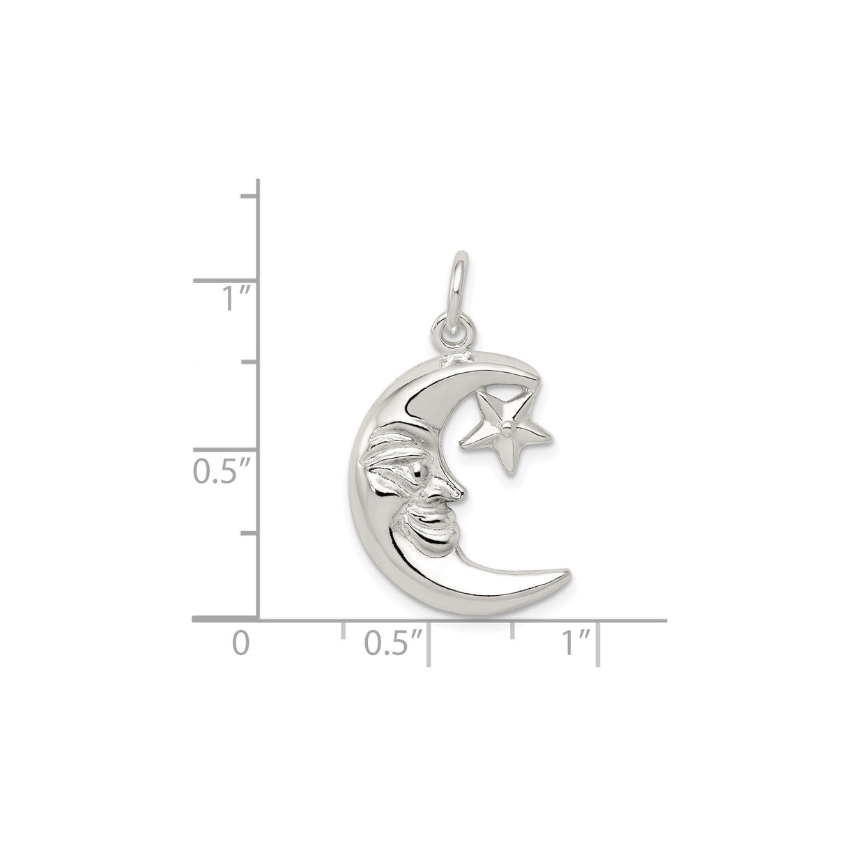 Sterling Silver Pendant with Crescent Moon Face and Star, Celestial Lunar Design