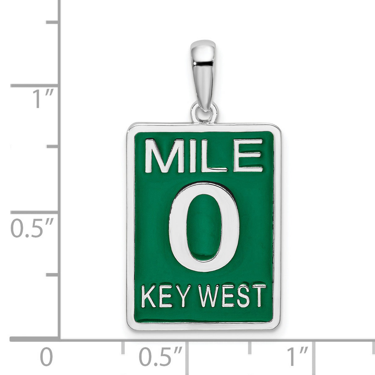Sterling Silver Mile Zero Key West Pendant with Green Enamel Road Sign Design