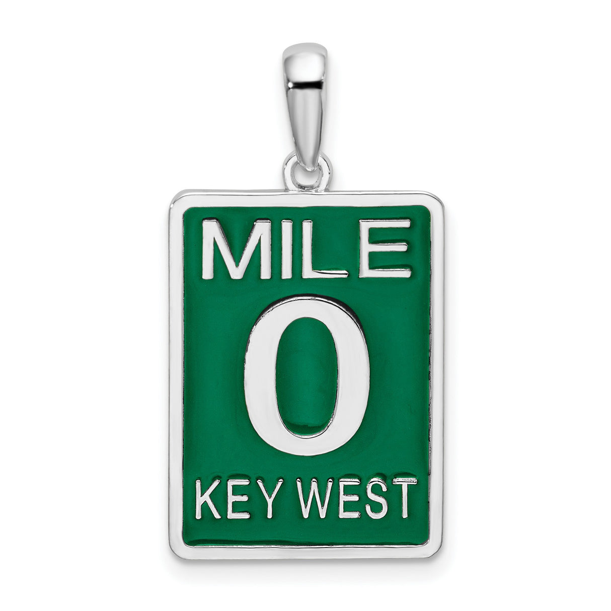 Sterling Silver Mile Zero Key West Pendant with Green Enamel Road Sign Design