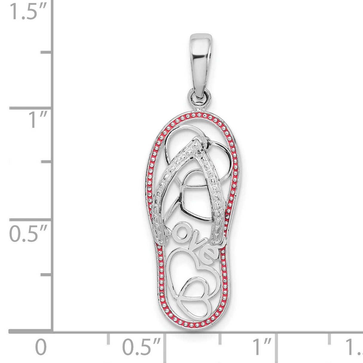 Sterling Silver Flip Flop Pendant with Red Enamel and Heart Design, Beach Charm for Women