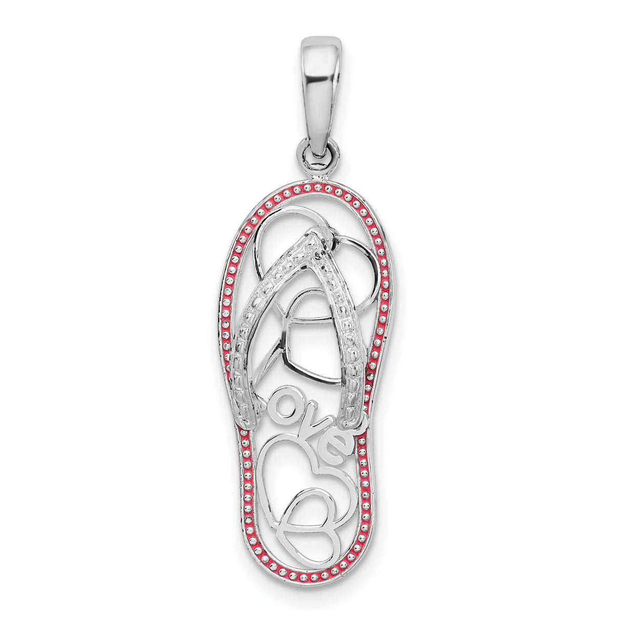 Sterling Silver Flip Flop Pendant with Red Enamel and Heart Design, Beach Charm for Women