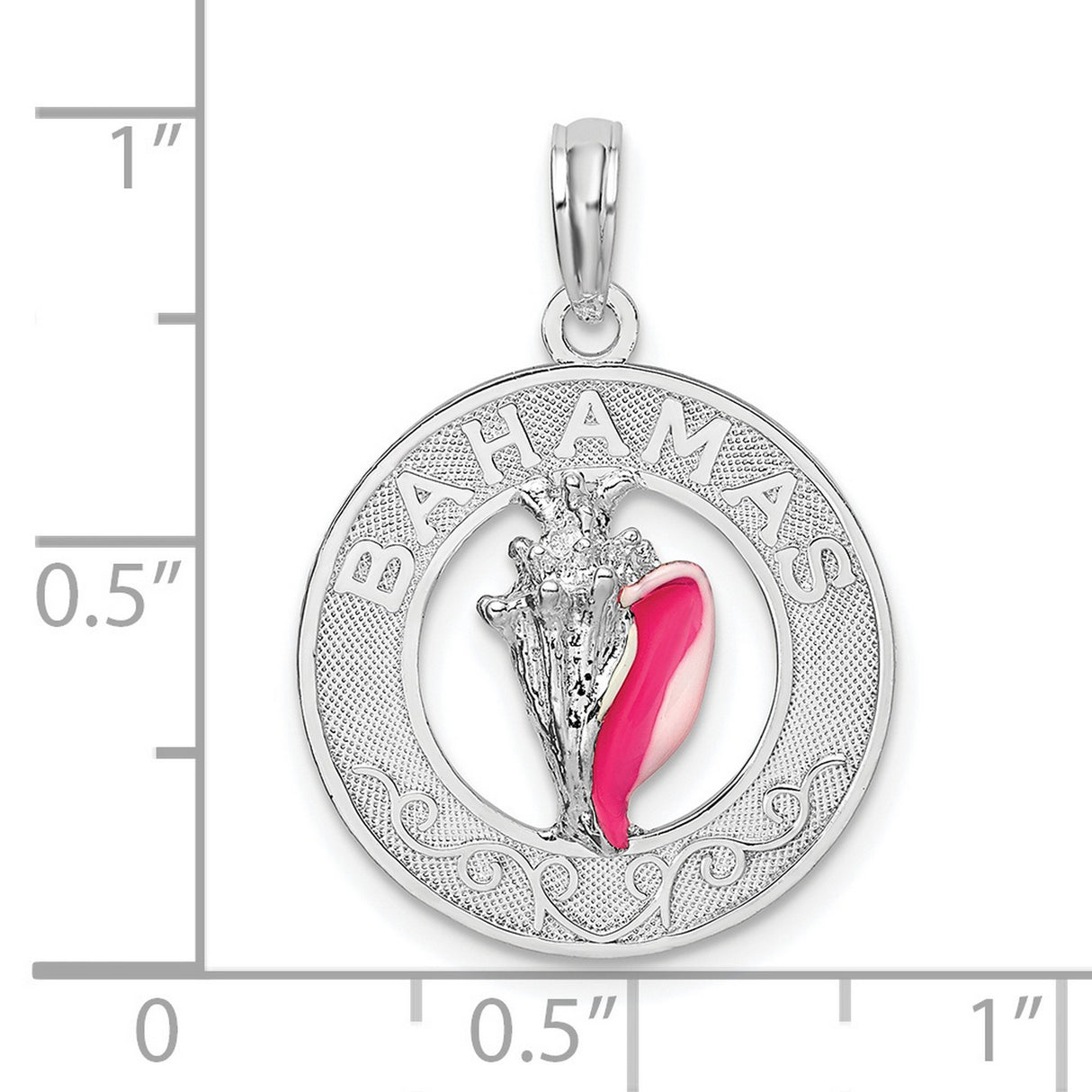 Sterling Silver Conch Shell Pendant with Pink Enamel, Tropical Island Scroll Design