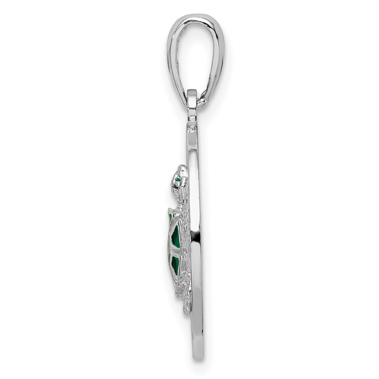 Sterling Silver Turtle Pendant with Green Enamel Accents, Tropical Ocean Theme