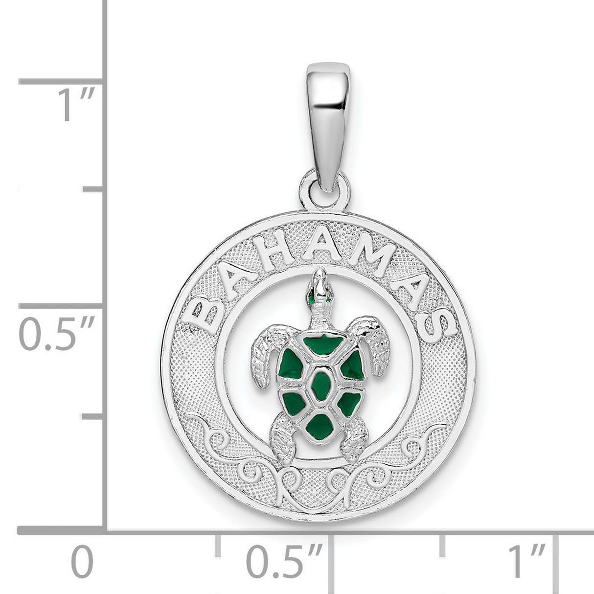 Sterling Silver Turtle Pendant with Green Enamel Accents, Tropical Ocean Theme