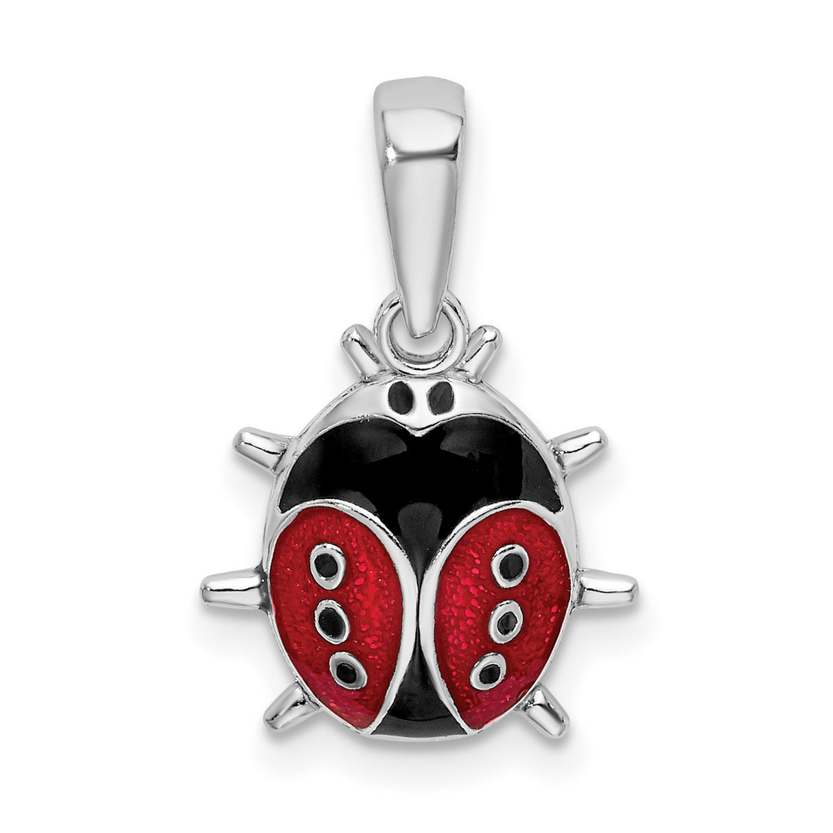 Sterling Silver Ladybug Pendant with Red and Black Enamel Accents, Whimsical Insect Charm