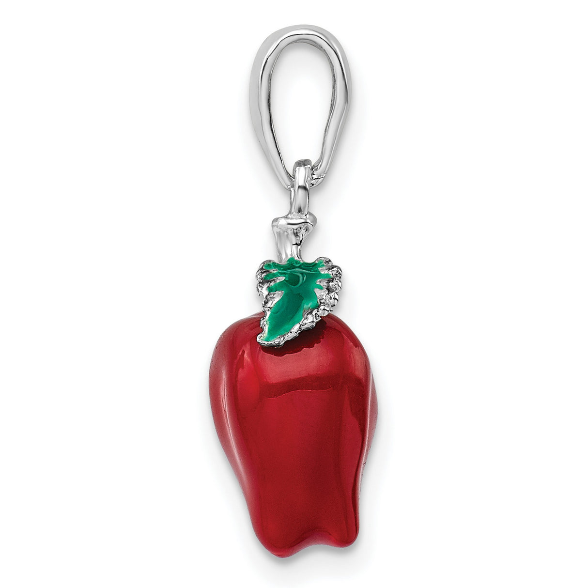 Polished 3-D Enameled Apple Charm Pendant in Real 925 Sterling Silver