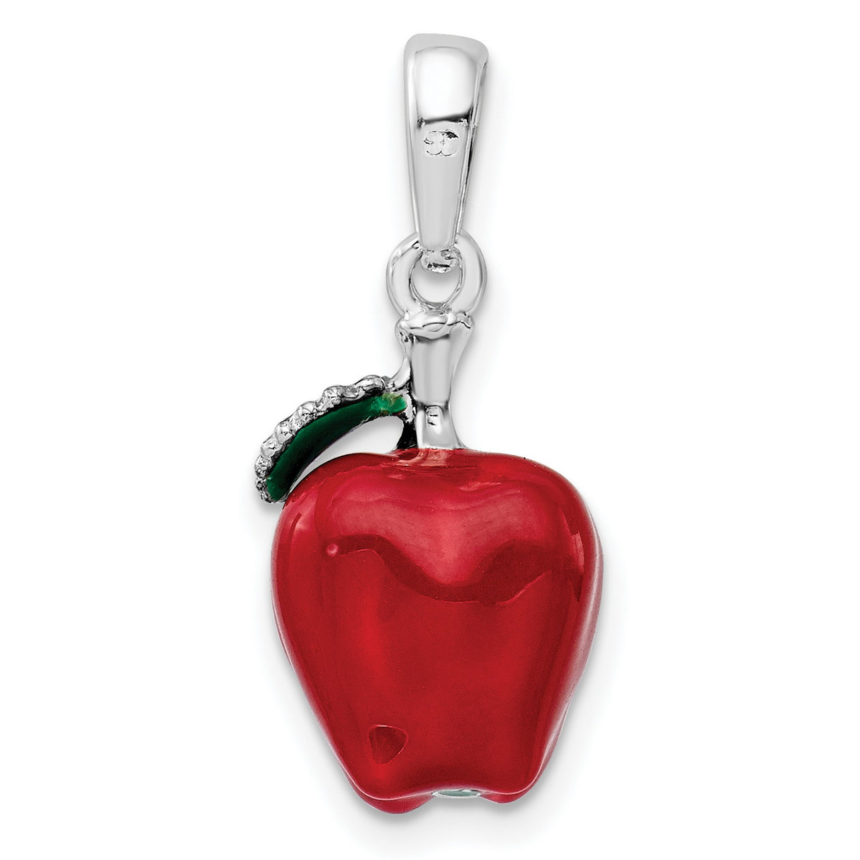 Polished 3-D Enameled Apple Charm Pendant in Real 925 Sterling Silver