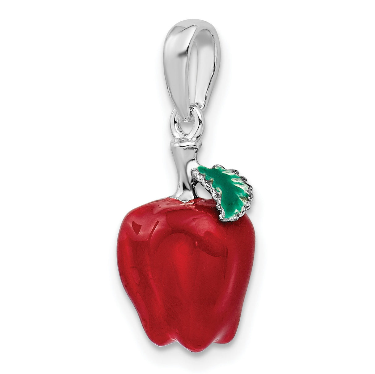 Polished 3-D Enameled Apple Charm Pendant in Real 925 Sterling Silver