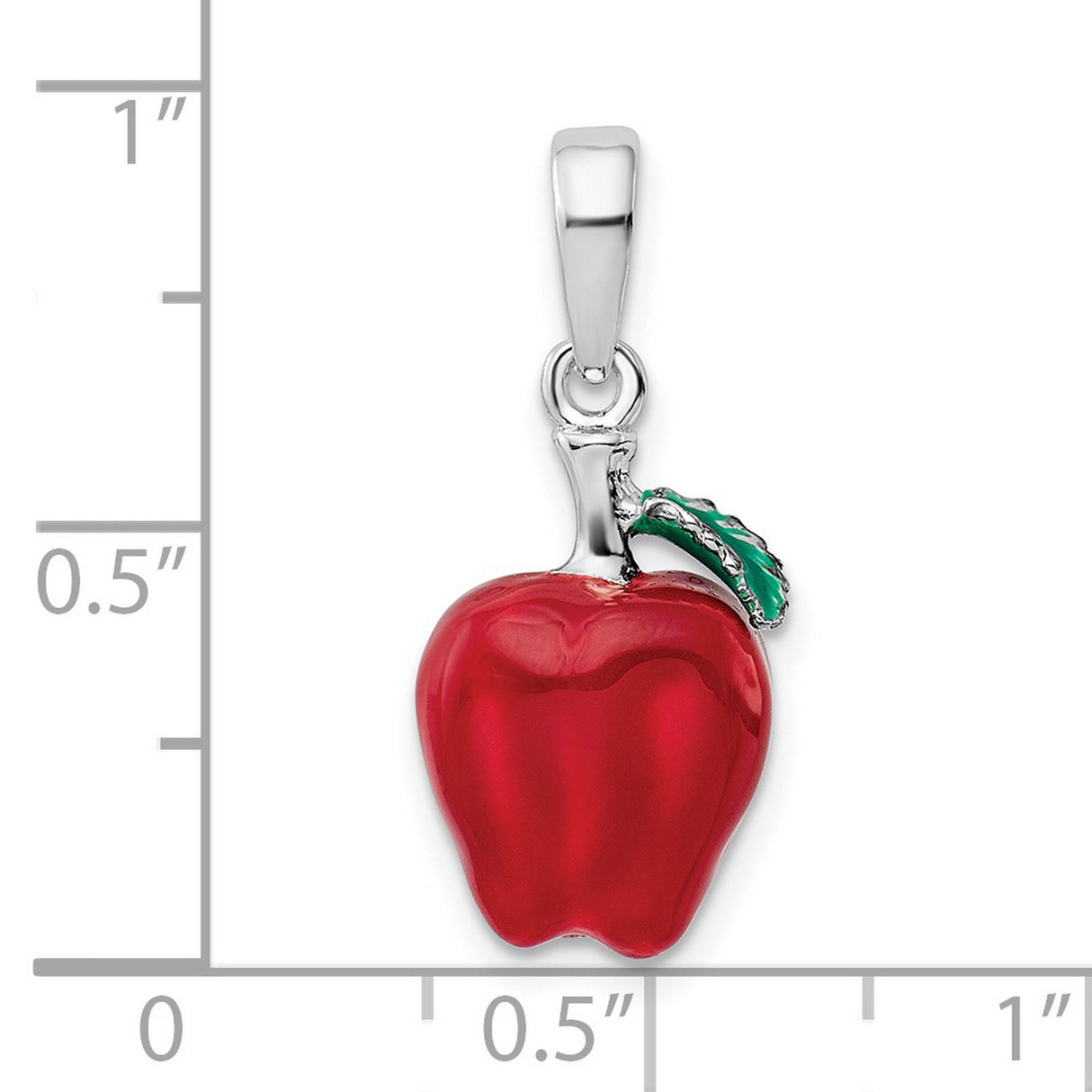 Polished 3-D Enameled Apple Charm Pendant in Real 925 Sterling Silver