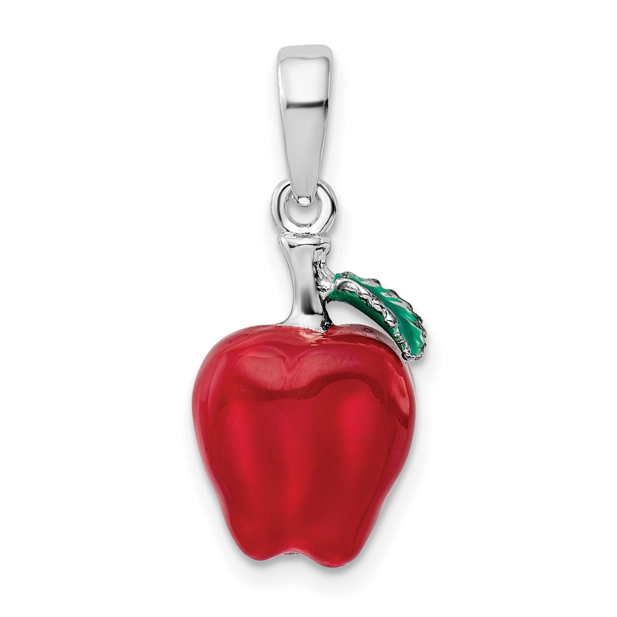 Polished 3-D Enameled Apple Charm Pendant in Real 925 Sterling Silver