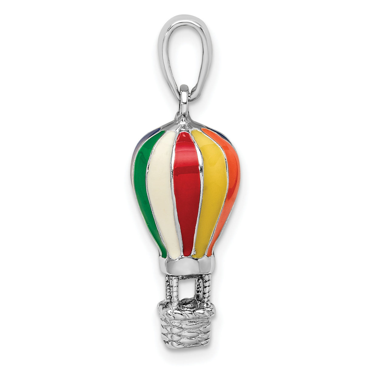 Sterling Silver Hot Air Balloon Pendant with Colorful Enamel, Whimsical Travel Jewelry