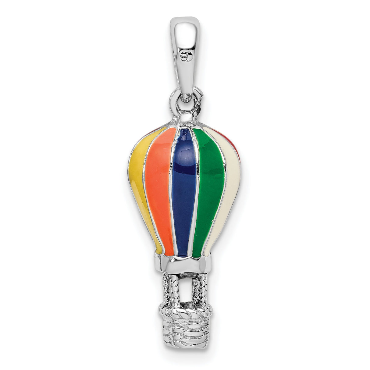 Sterling Silver Hot Air Balloon Pendant with Colorful Enamel, Whimsical Travel Jewelry
