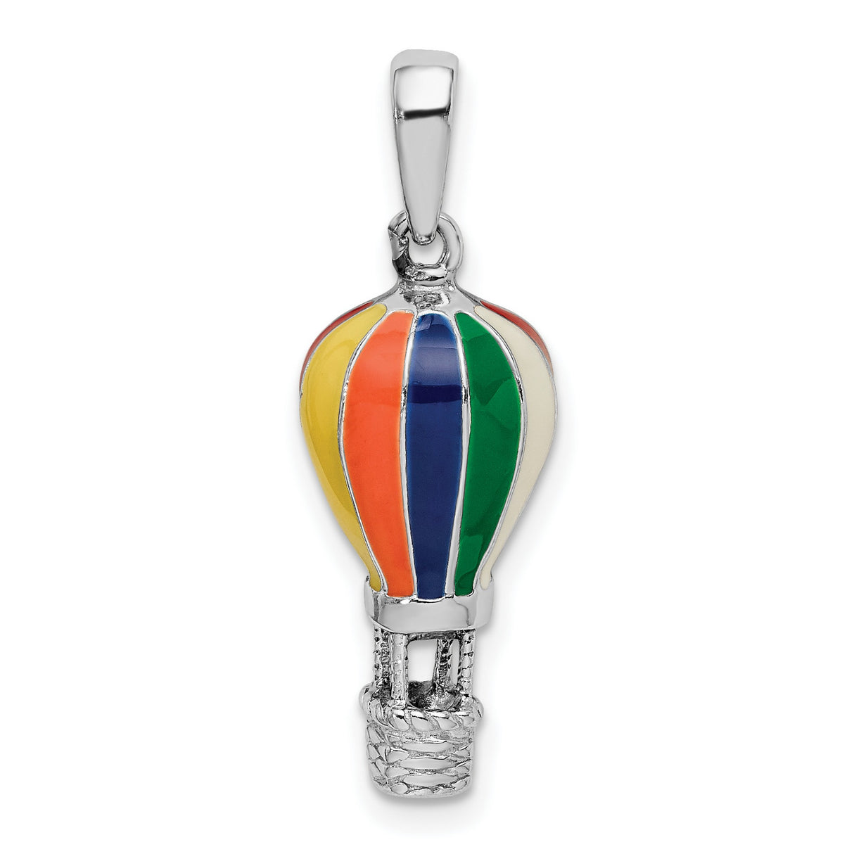 Sterling Silver Hot Air Balloon Pendant with Colorful Enamel, Whimsical Travel Jewelry