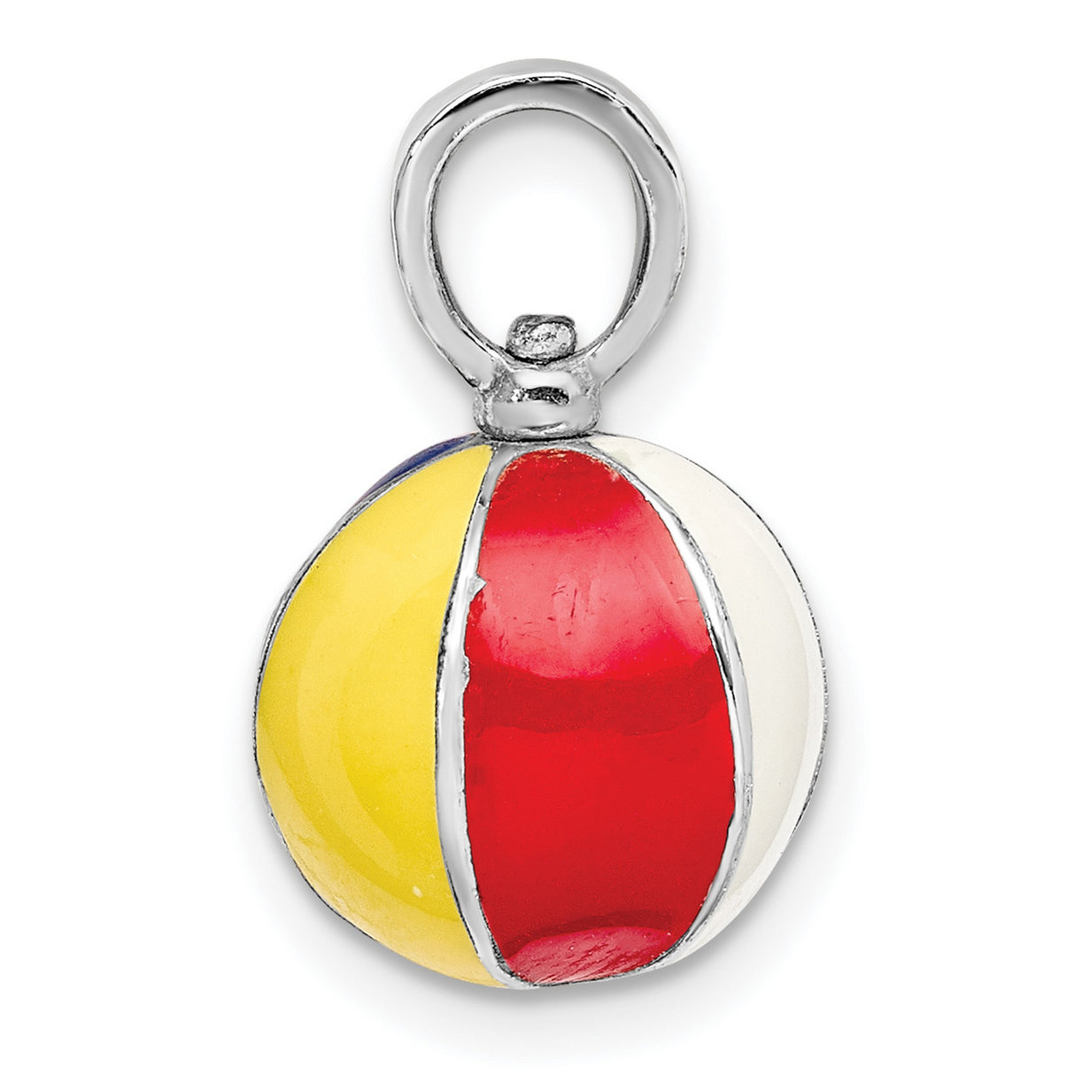 Sterling Silver Beach Ball Charm Pendant with Colorful Striped Enamel, Nautical Summer Theme