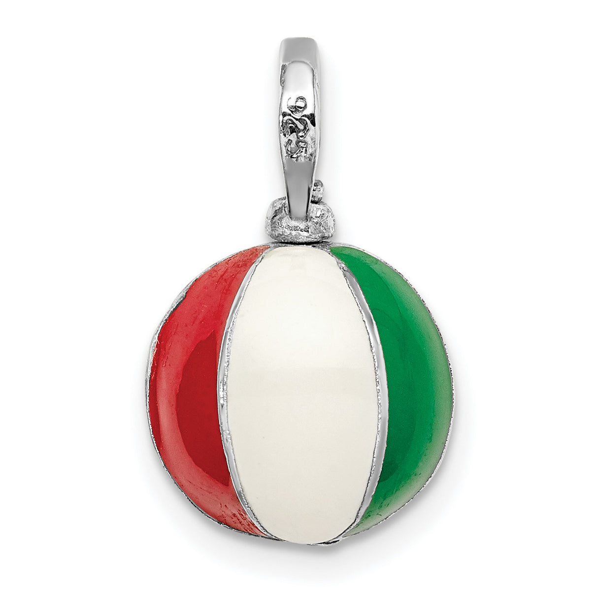 Sterling Silver Beach Ball Charm Pendant with Colorful Striped Enamel, Nautical Summer Theme