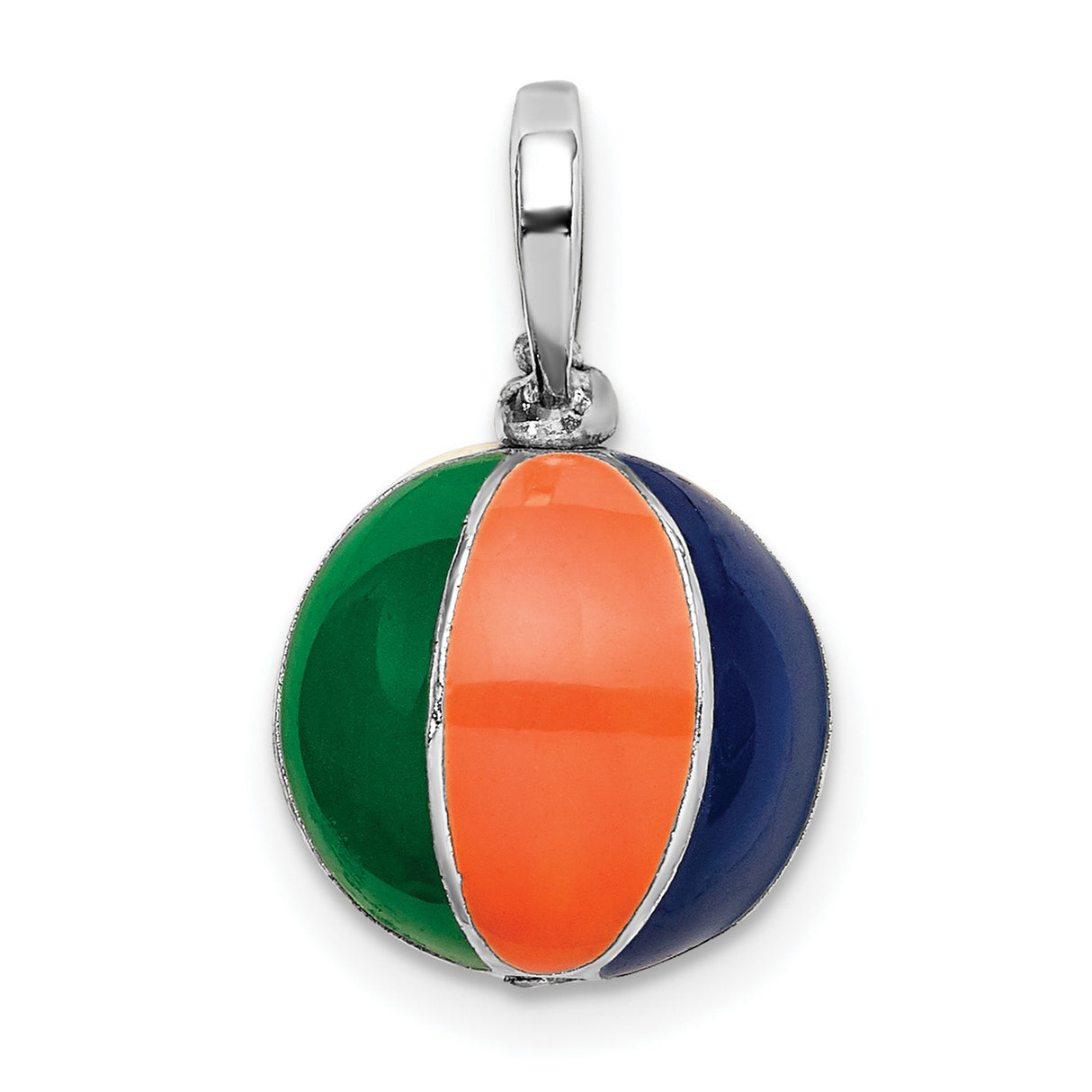Sterling Silver Beach Ball Charm Pendant with Colorful Striped Enamel, Nautical Summer Theme