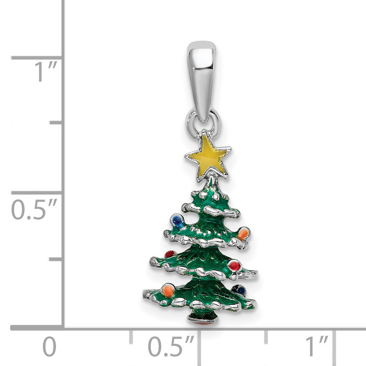 Sterling Silver Christmas Tree Pendant with Enamel Ornaments and Star Topper, Holiday Christian Jewelry