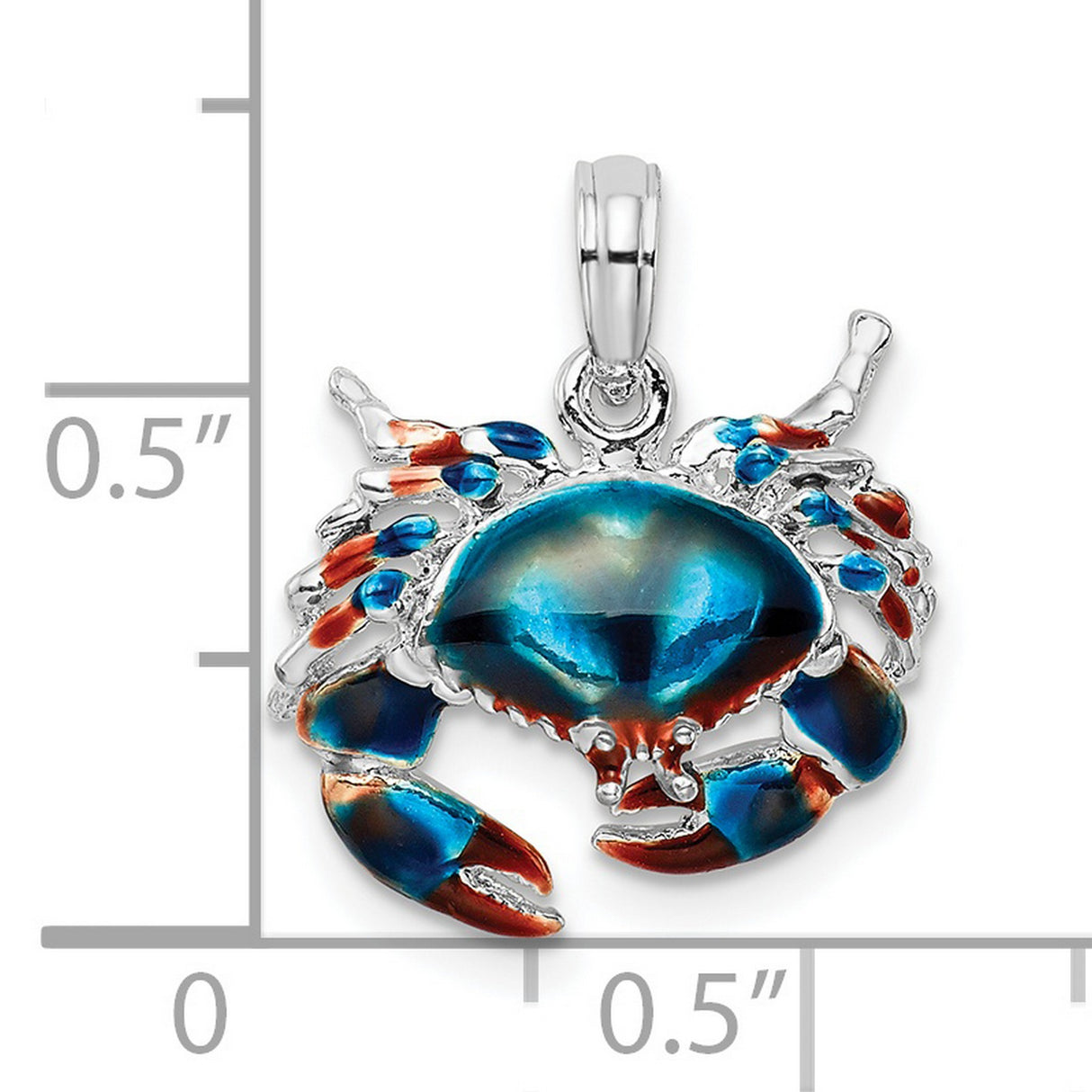 Sterling Silver Crab Pendant with Blue and Red Enamel, Nautical Sea Life Charm
