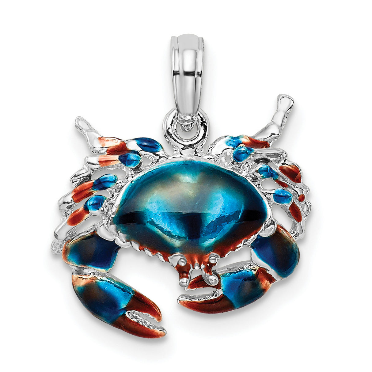 Sterling Silver Crab Pendant with Blue and Red Enamel, Nautical Sea Life Charm