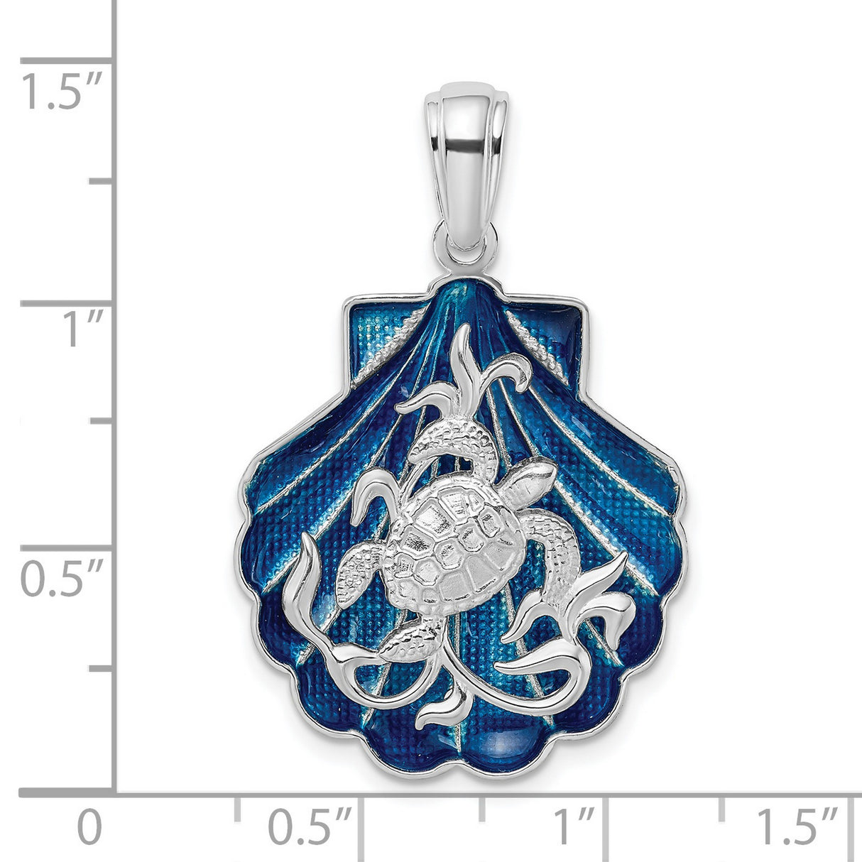 Sterling Silver Sea Turtle Pendant with Blue Enamel Scallop Shell Design