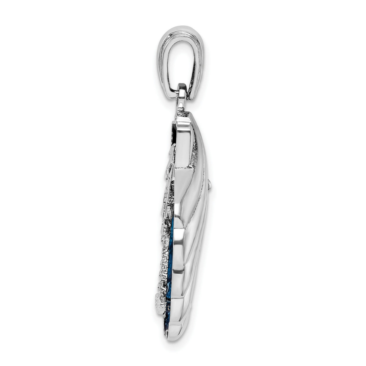 Sterling Silver Nautical Pendant with Palm Trees, Anchor and Blue Scallop Shell