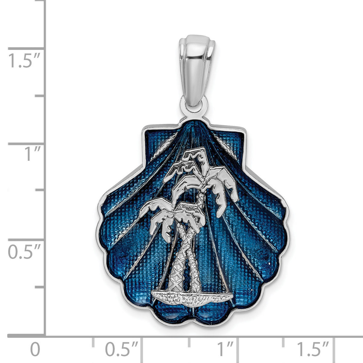 Sterling Silver Nautical Pendant with Palm Trees, Anchor and Blue Scallop Shell