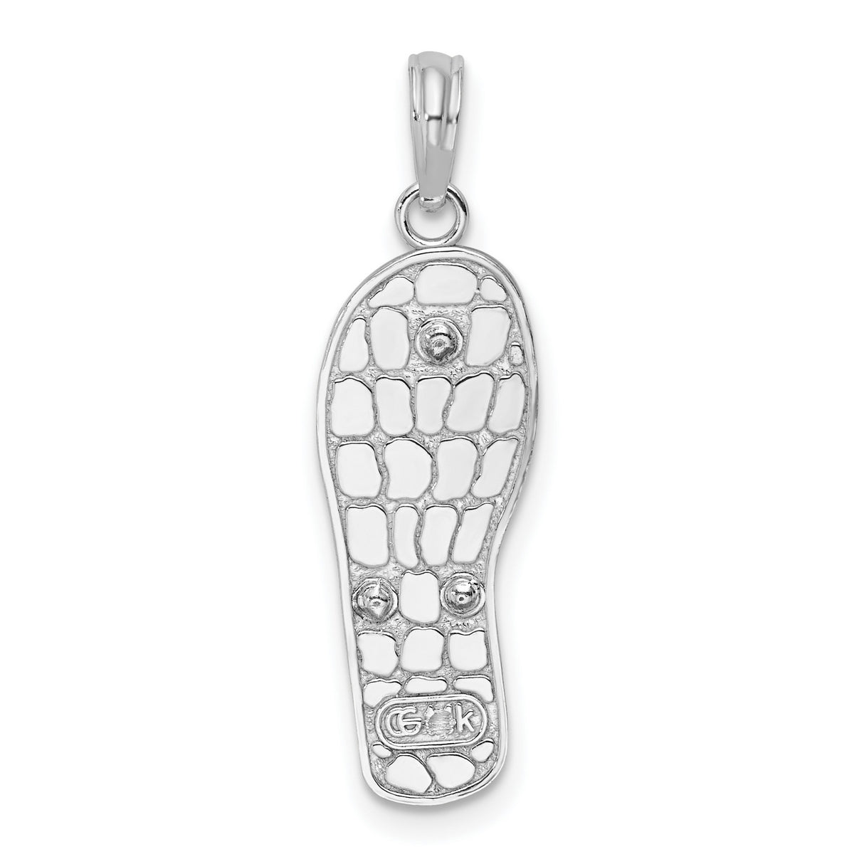 Polished 3-D Enameled Beach Scene Flip-flop Charm Pendant in Real 925 Sterling Silver