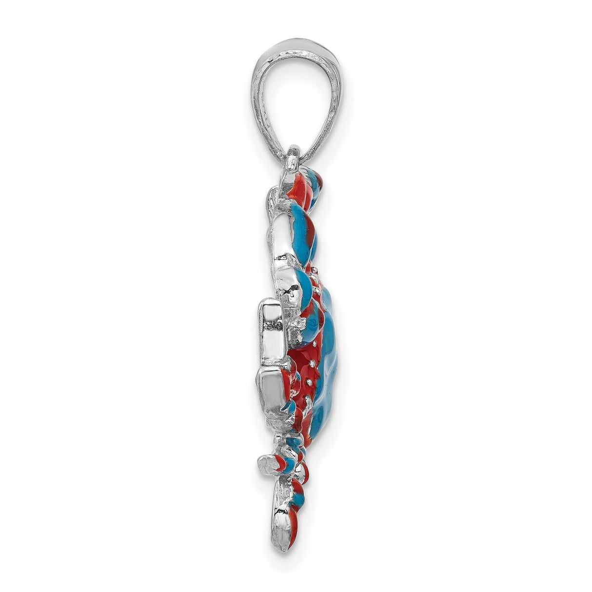 Sterling Silver Crab Pendant with Blue and Red Enamel, Nautical Zodiac Design
