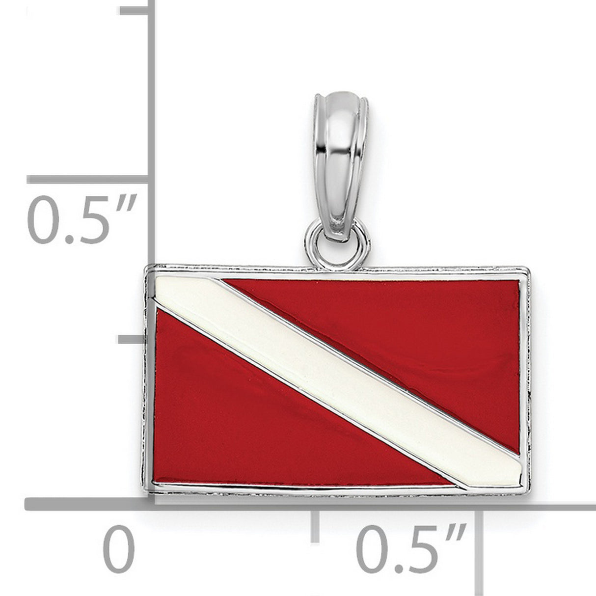 Sterling Silver Dive Flag Pendant with Red and White Diver Down Design, Nautical Scuba Charm