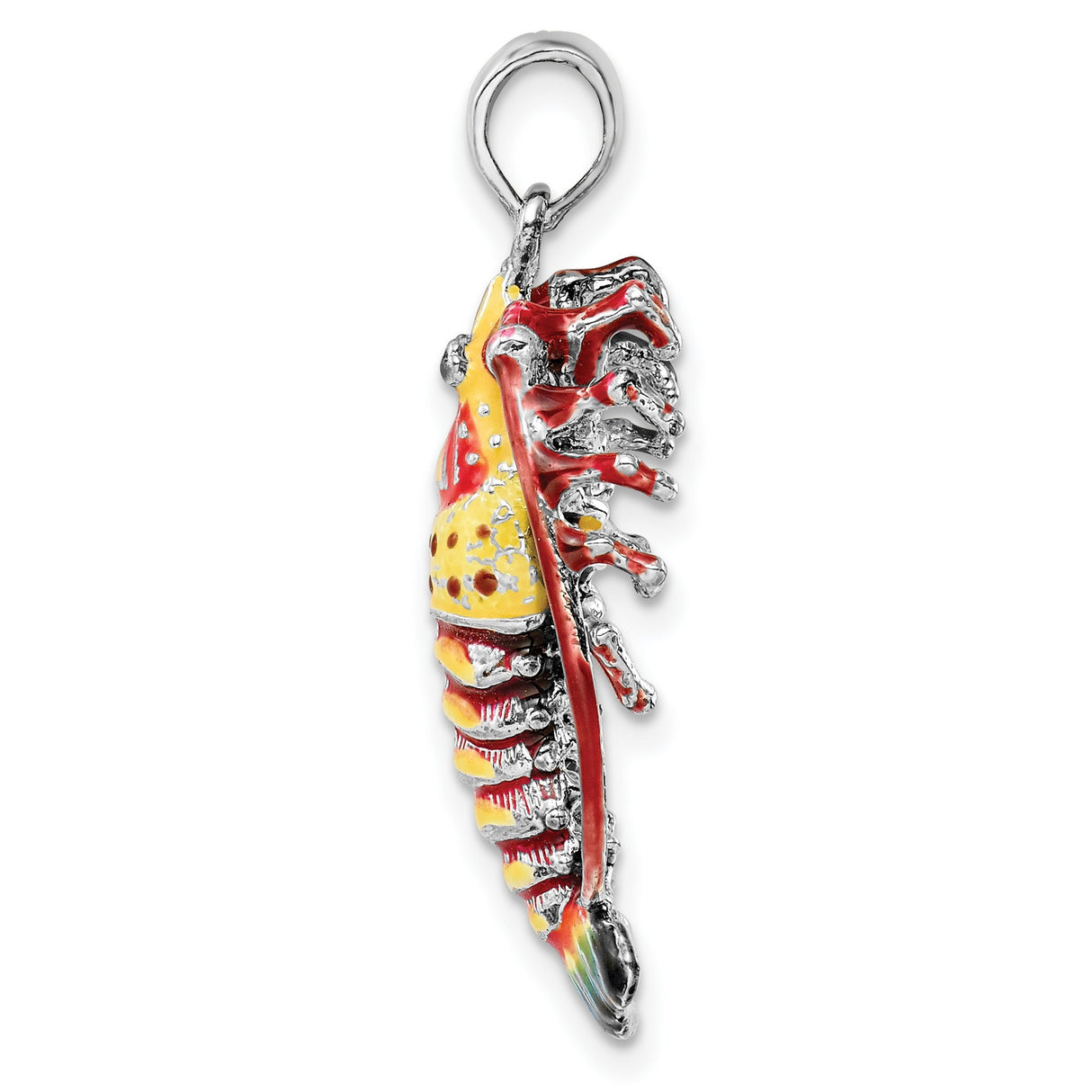 Sterling Silver Lobster Pendant with Red Yellow Green Enamel, Nautical Charm for Ocean Lovers