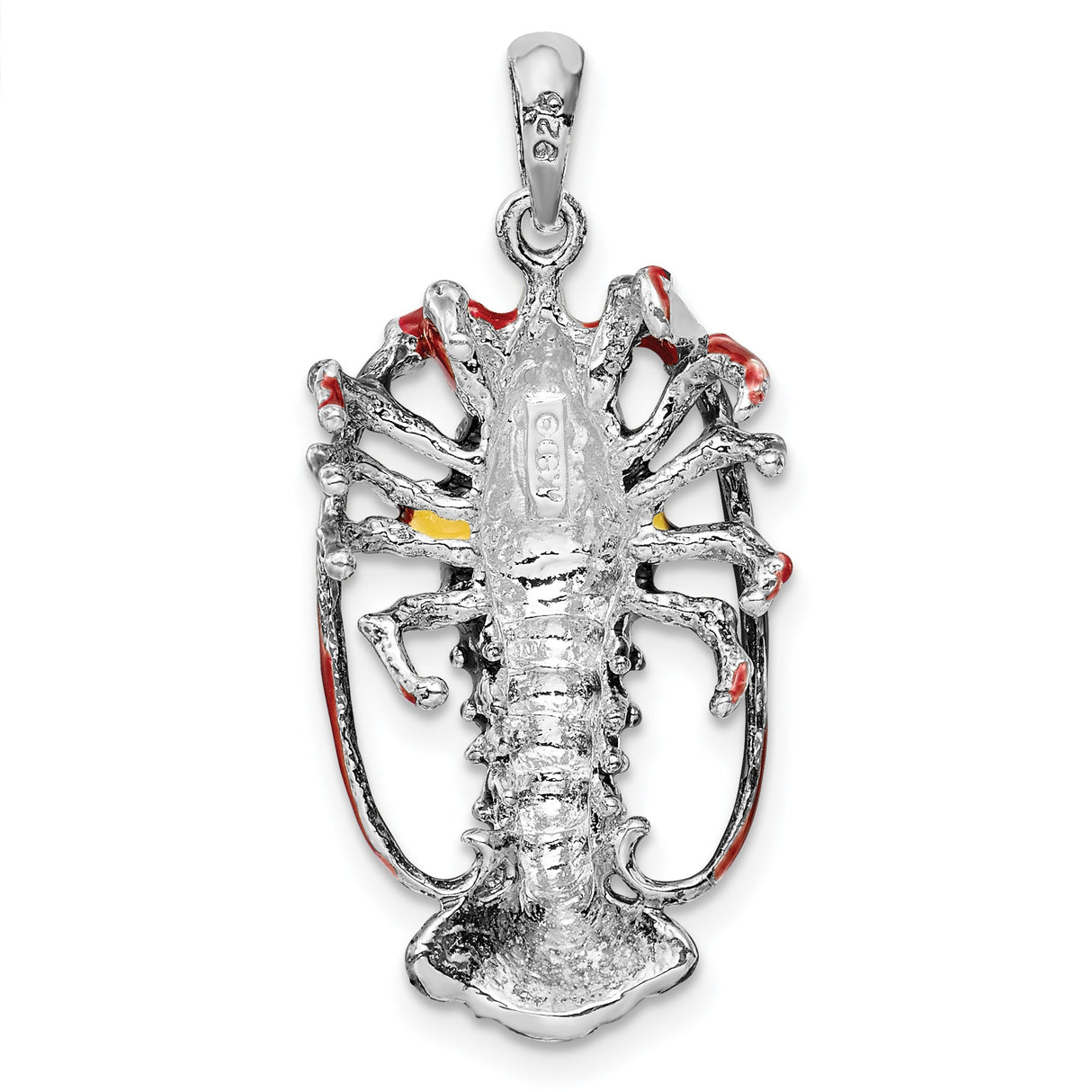 Sterling Silver Lobster Pendant with Red Yellow Green Enamel, Nautical Charm for Ocean Lovers